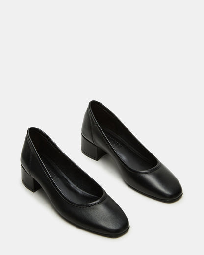Steve Madden MOLLIE Black Leather Ballet Block Heels
