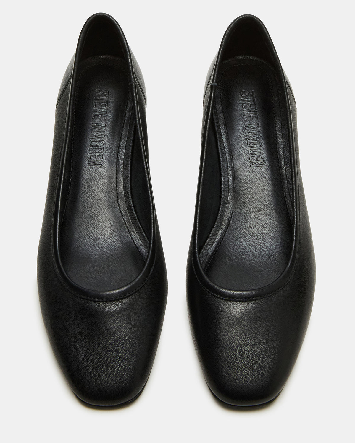 Steve Madden MOLLIE Black Leather Ballet Block Heels