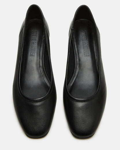 Steve Madden MOLLIE Black Leather Ballet Block Heels