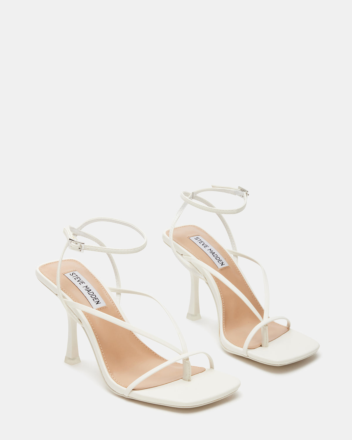 Steve Madden ANNIE White Women's Strappy Square Toe Heel