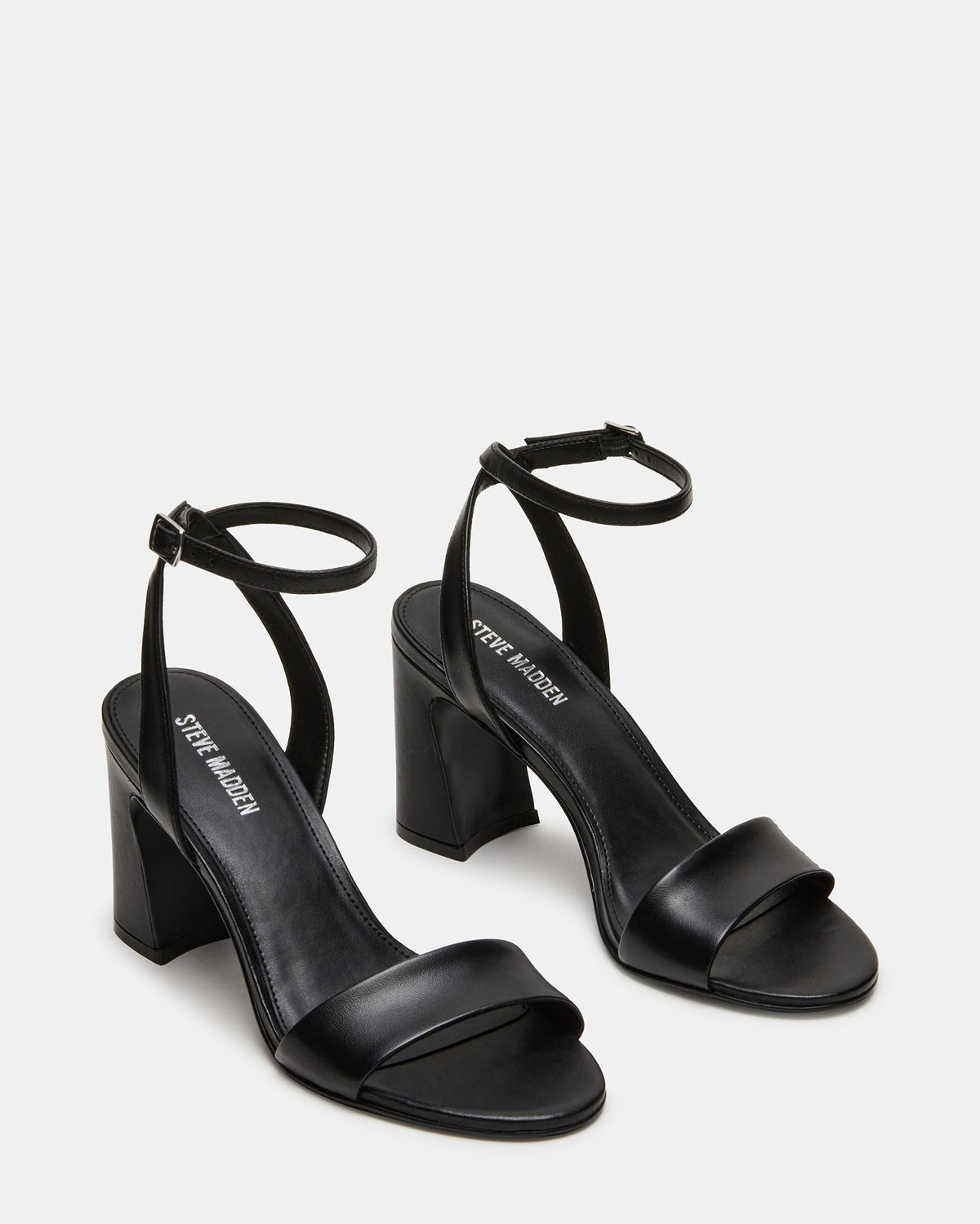 Steve Madden LARAH Black Leather Rounded Toe Block Heel Women's Heel