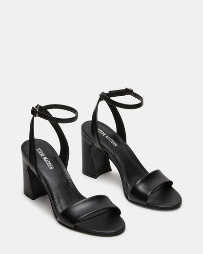 Steve Madden LARAH Black Leather Rounded Toe Block Heel Women's Heel