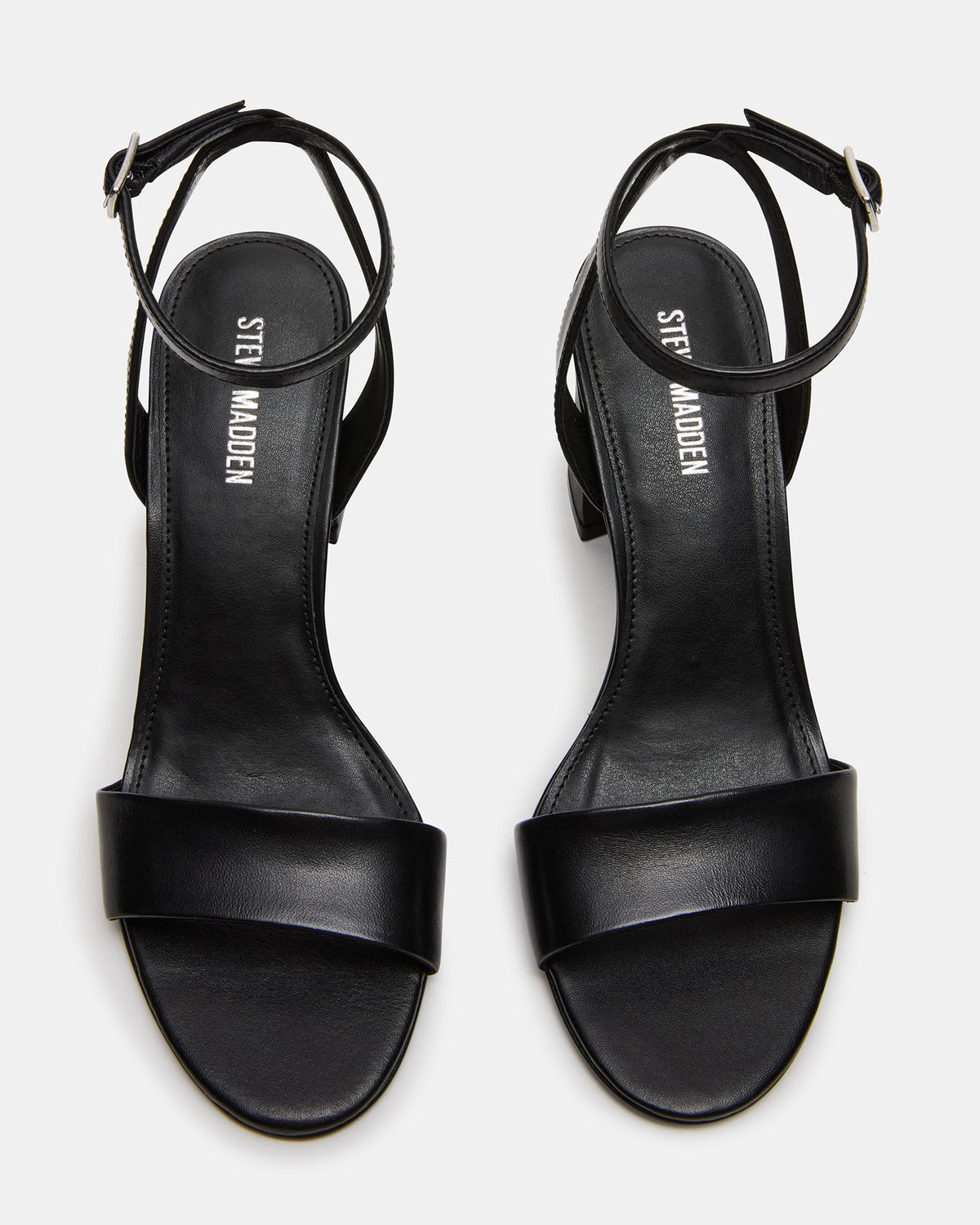 Steve Madden LARAH Black Leather Rounded Toe Block Heel Women's Heel