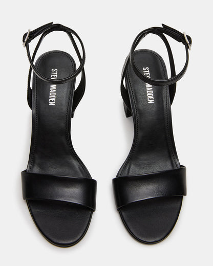Steve Madden LARAH Black Leather Rounded Toe Block Heel Women's Heel