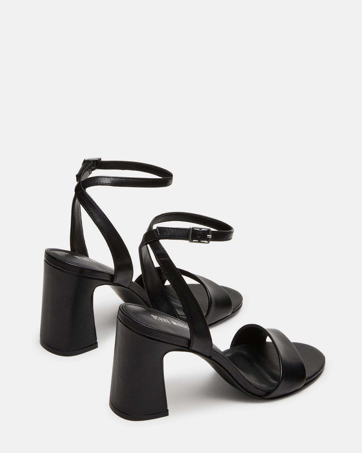 Steve Madden LARAH Black Leather Rounded Toe Block Heel Women's Heel