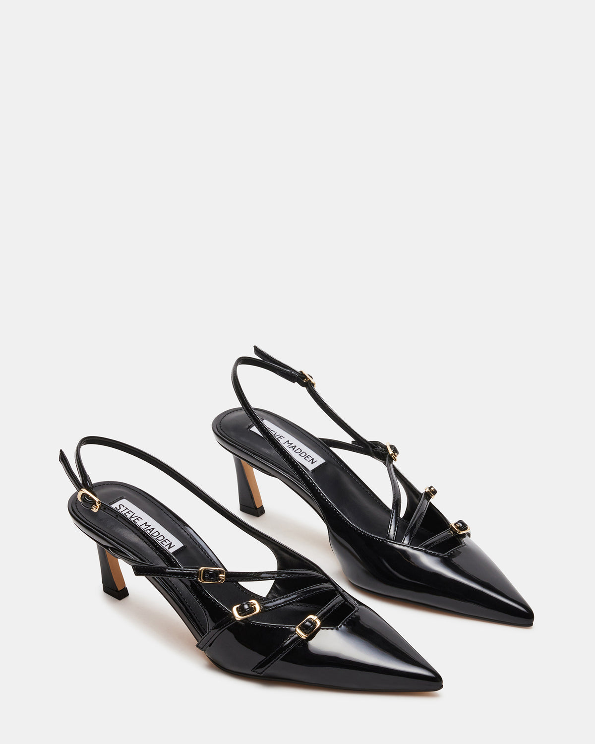 Steve Madden LIANA Black Patent Women's Slingback Pointed-Toe Low Heel