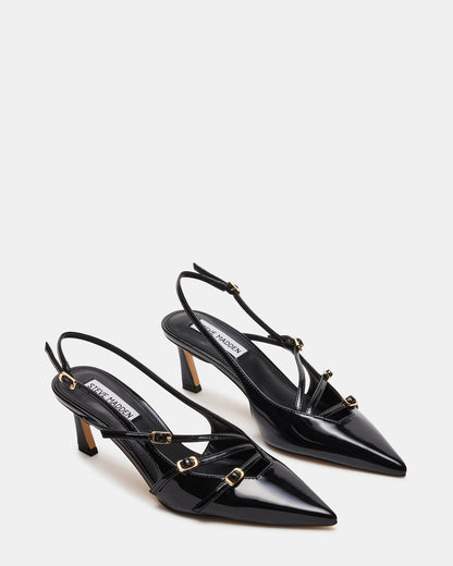 Steve Madden LIANA Black Patent Women's Slingback Pointed-Toe Low Heel