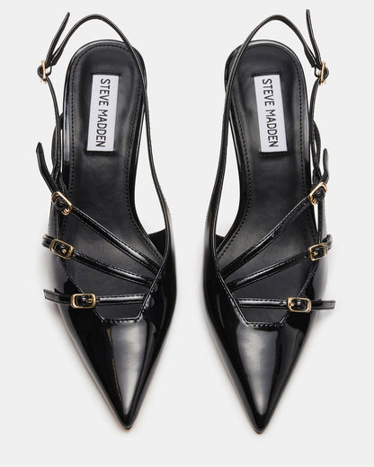 Steve Madden LIANA Black Patent Women's Slingback Pointed-Toe Low Heel