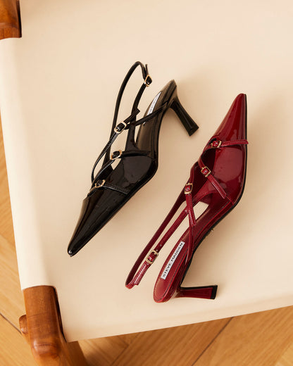 Steve Madden LIANA Black Patent Women's Slingback Pointed-Toe Low Heel