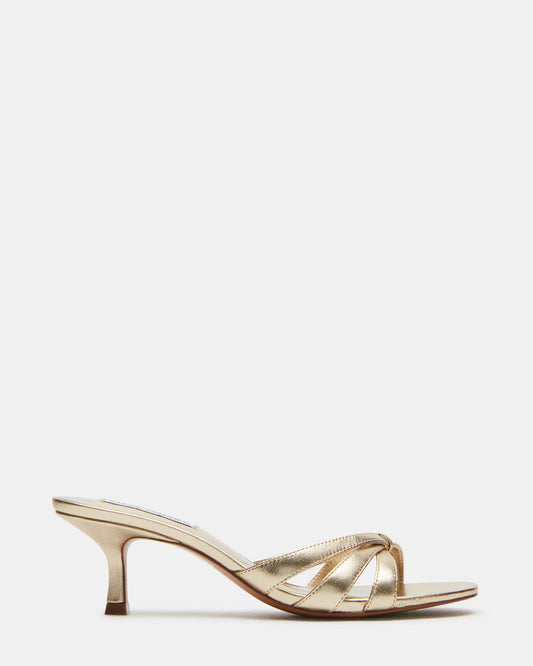 Steve Madden CARY Gold Leather Square-Toe Strappy Mule Women's Heel