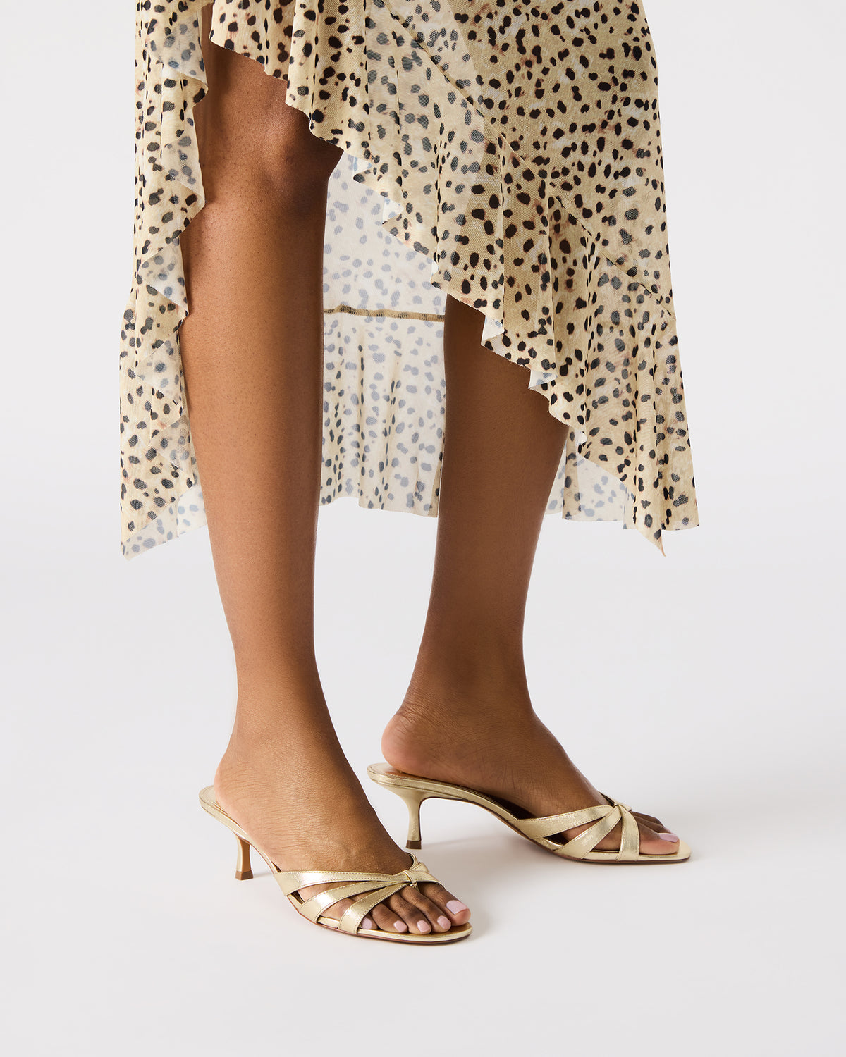 Steve Madden CARY Gold Leather Square-Toe Strappy Mule Women's Heel