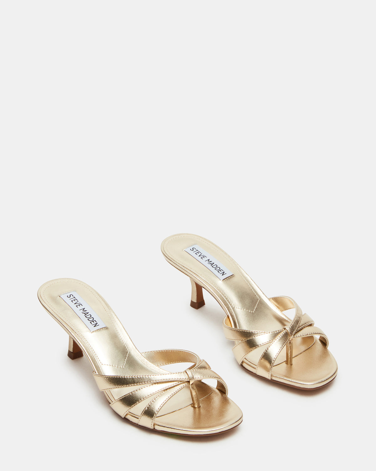 Steve Madden CARY Gold Leather Square-Toe Strappy Mule Women's Heel