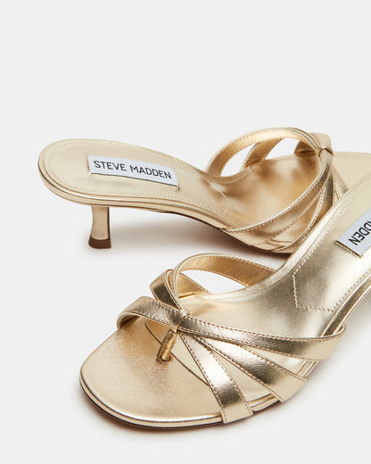 Steve Madden CARY Gold Leather Square-Toe Strappy Mule Women's Heel