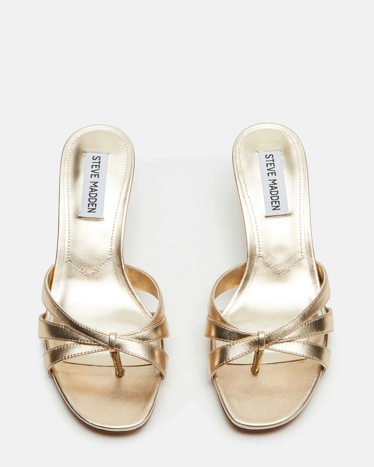 Steve Madden CARY Gold Leather Square-Toe Strappy Mule Women's Heel