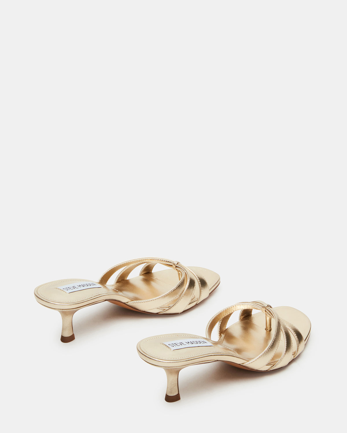 Steve Madden CARY Gold Leather Square-Toe Strappy Mule Women's Heel