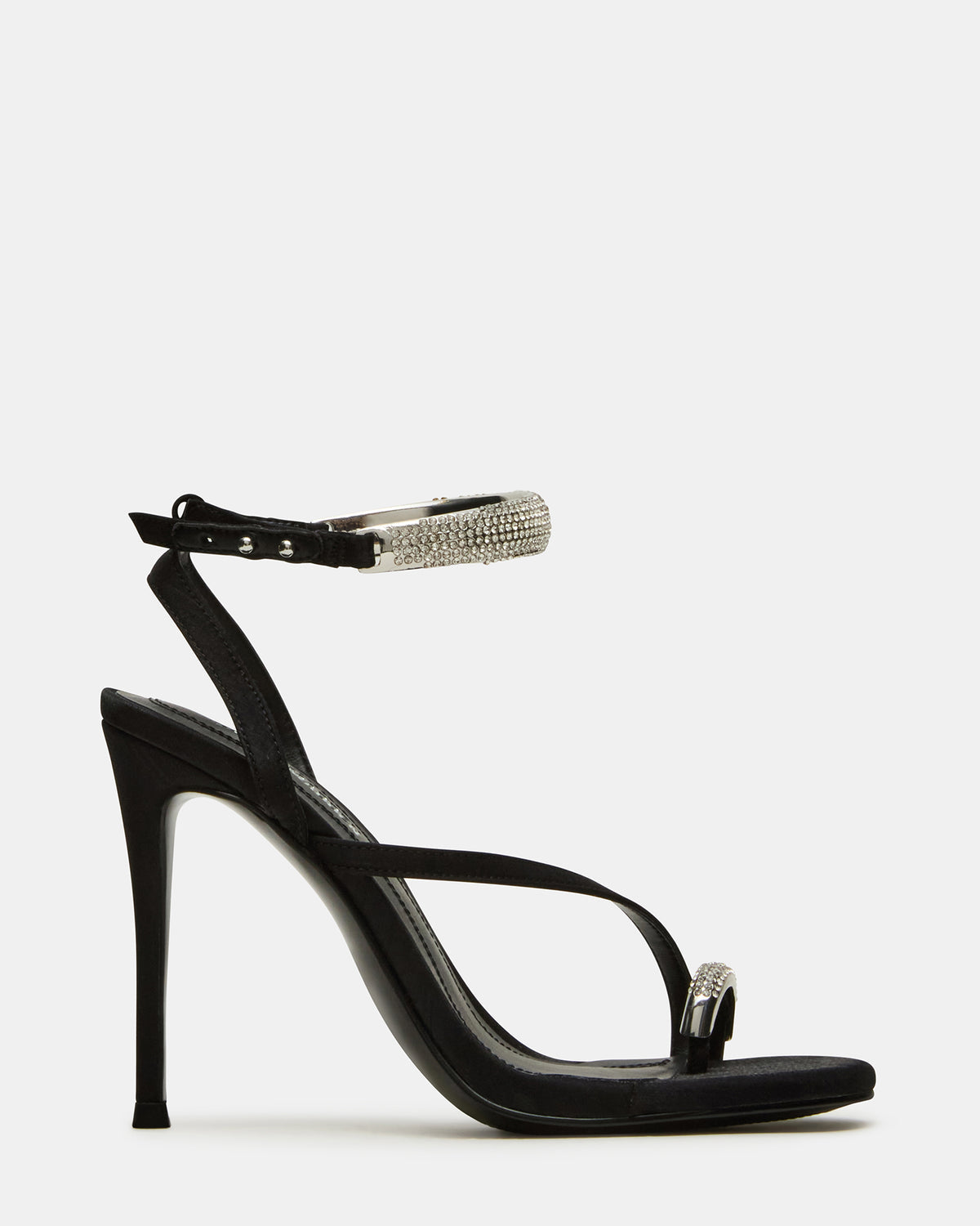 Steve Madden TIA Rhinestones Black Satin Open-Toe Stiletto Women's Heel