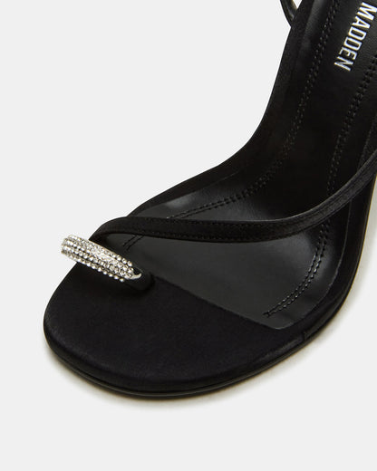 Steve Madden TIA Rhinestones Black Satin Open-Toe Stiletto Women's Heel