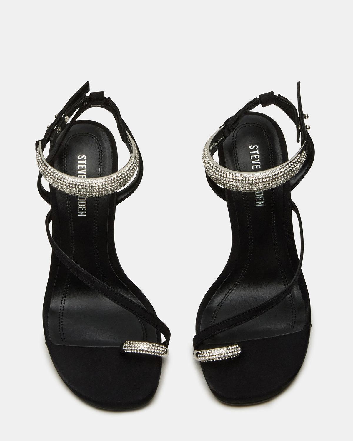 Steve Madden TIA Rhinestones Black Satin Open-Toe Stiletto Women's Heel