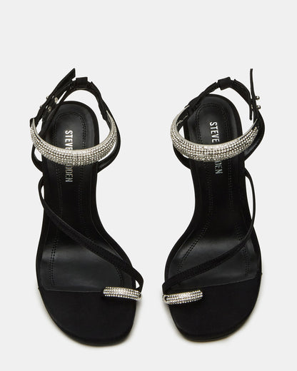 Steve Madden TIA Rhinestones Black Satin Open-Toe Stiletto Women's Heel