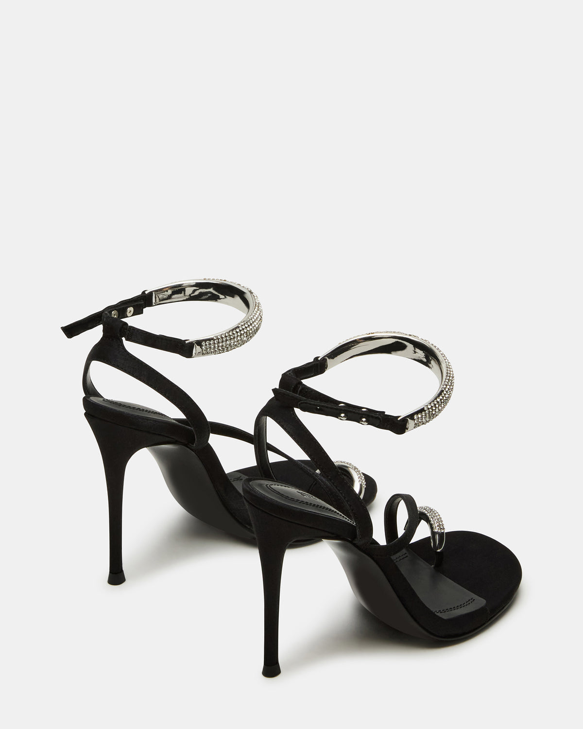 Steve Madden TIA Rhinestones Black Satin Open-Toe Stiletto Women's Heel