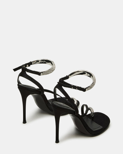 Steve Madden TIA Rhinestones Black Satin Open-Toe Stiletto Women's Heel