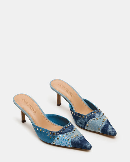 Steve Madden ALEXI Denim Multi Studs Pointed-Toe Mule Women's Heel