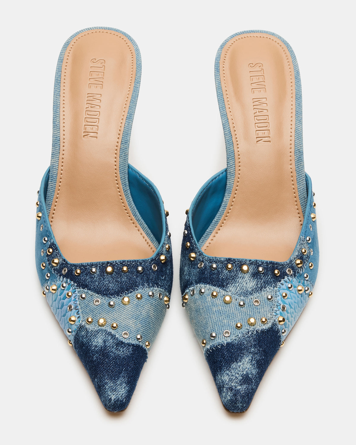 Steve Madden ALEXI Denim Multi Studs Pointed-Toe Mule Women's Heel