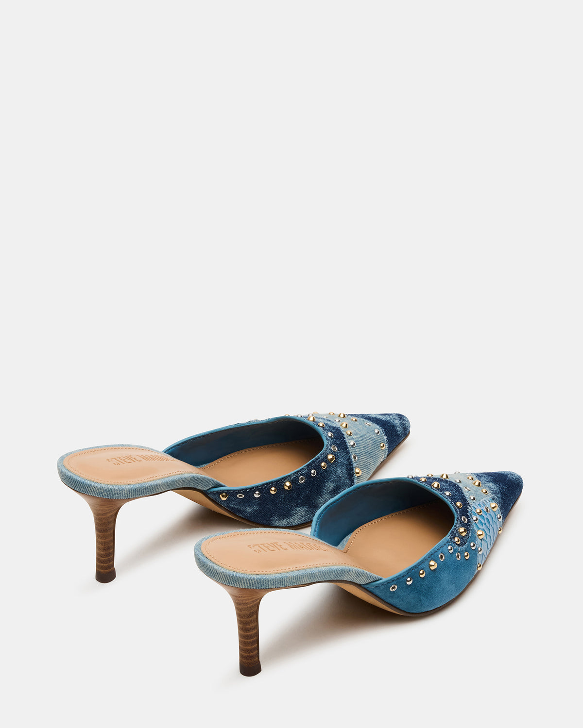 Steve Madden ALEXI Denim Multi Studs Pointed-Toe Mule Women's Heel