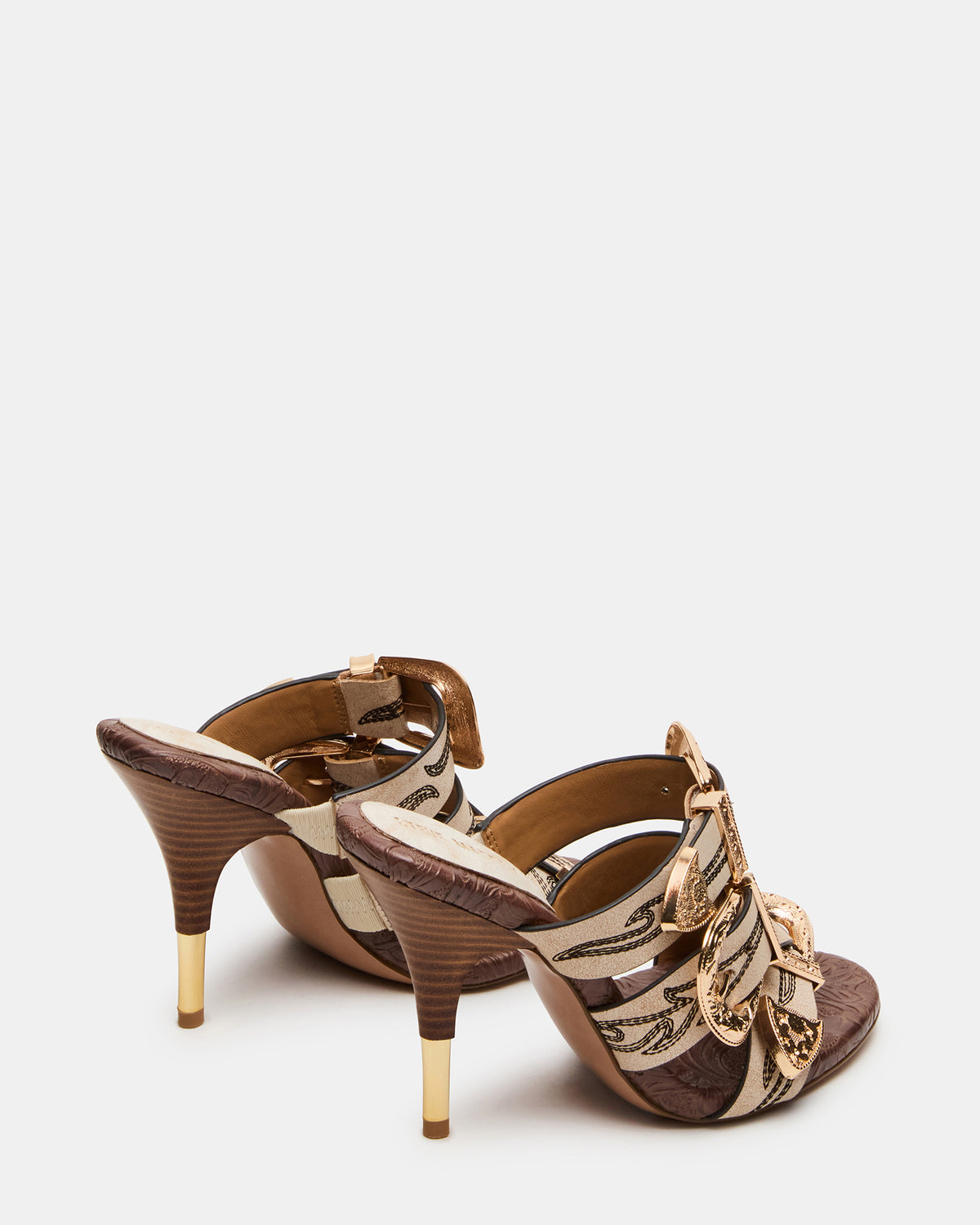 Steve Madden FARRA White Distressed Western-Inspired Stiletto Buckle Mule Women's Heel