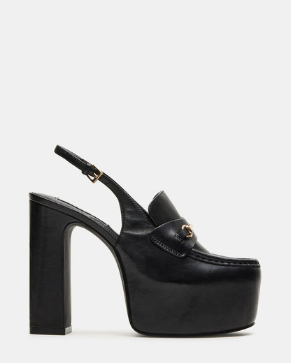 Steve Madden QUINN Black Leather Platform Slingback Heel | Women's Heels
