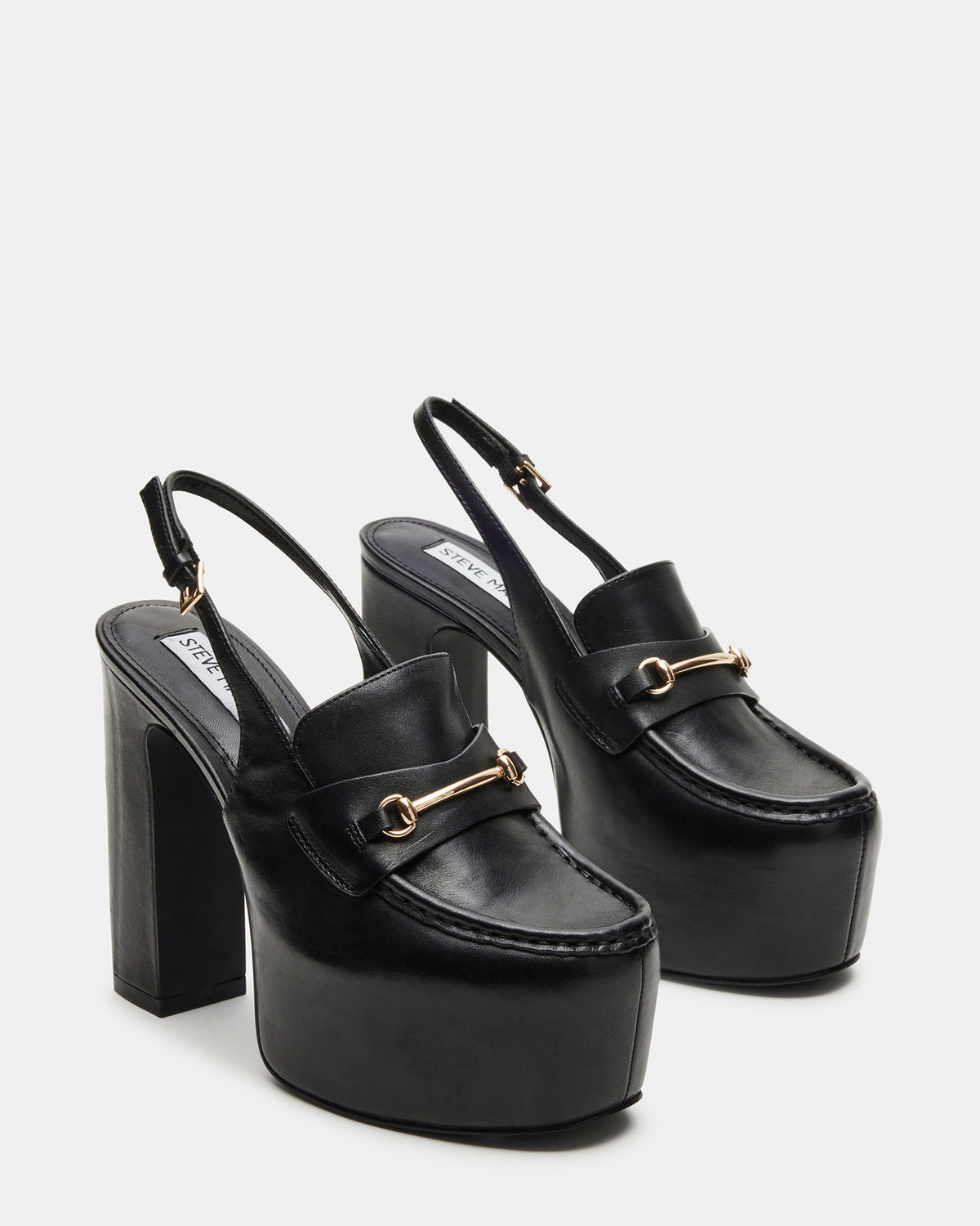 Steve Madden QUINN Black Leather Platform Slingback Heel | Women's Heels