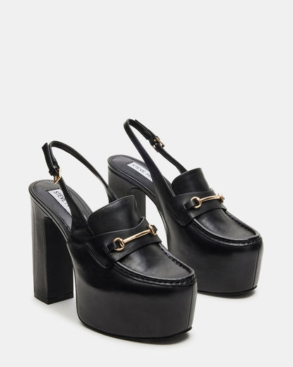 Steve Madden QUINN Black Leather Platform Slingback Heel | Women's Heels