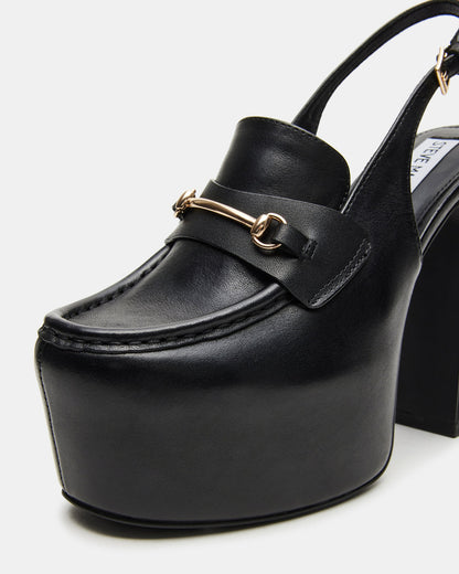 Steve Madden QUINN Black Leather Platform Slingback Heel | Women's Heels