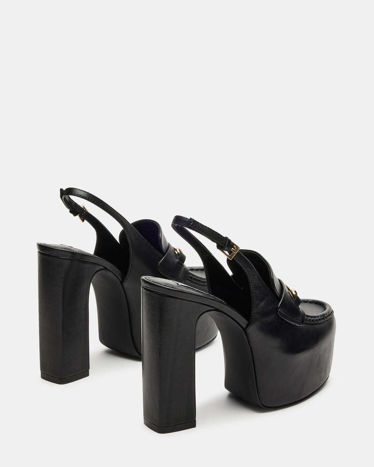Steve Madden QUINN Black Leather Platform Slingback Heel | Women's Heels
