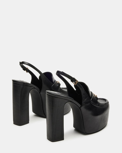 Steve Madden QUINN Black Leather Platform Slingback Heel | Women's Heels
