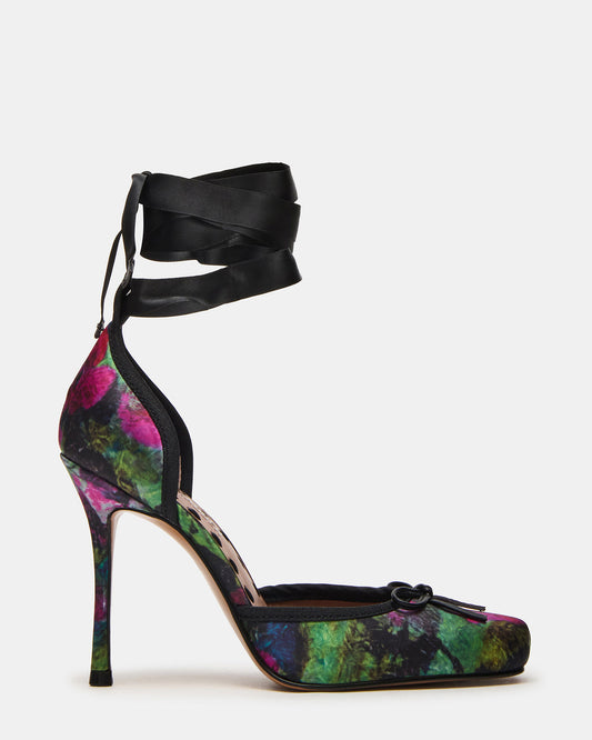 Steve Madden LARINA Floral Satin Square-Toe Stiletto Pump Lace-Up Women's Heel
