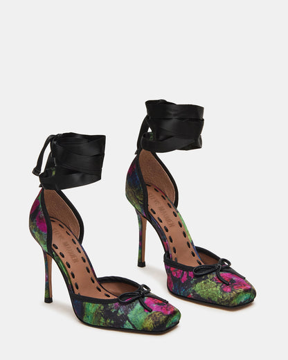 Steve Madden LARINA Floral Satin Square-Toe Stiletto Pump Lace-Up Women's Heel