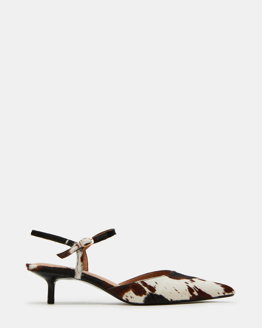 Steve Madden ADELAIDE Brown Cow Print Women's Pointed-Toe Kitten Heel
