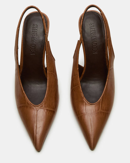 Steve Madden ANDROMEDA Tan Crocodile Slingback Pointed-Toe Stiletto Pump Women's Heel