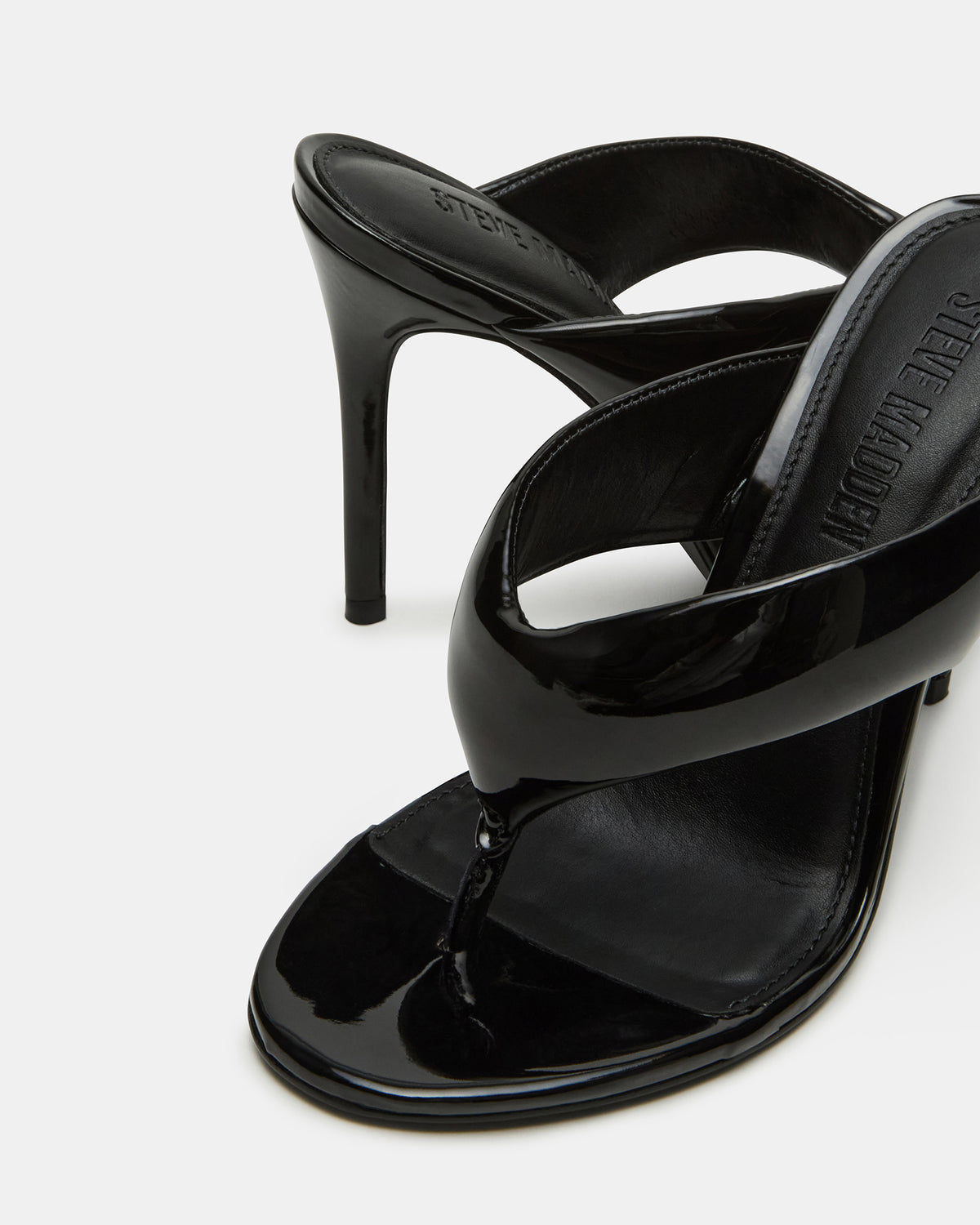 Steve Madden SABINE Black Patent Thong Mule Women's Heel