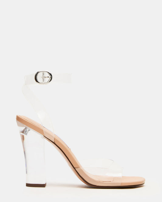 Steve Madden WHISTLE Clear Square-Toe Block Heel Women's Heel