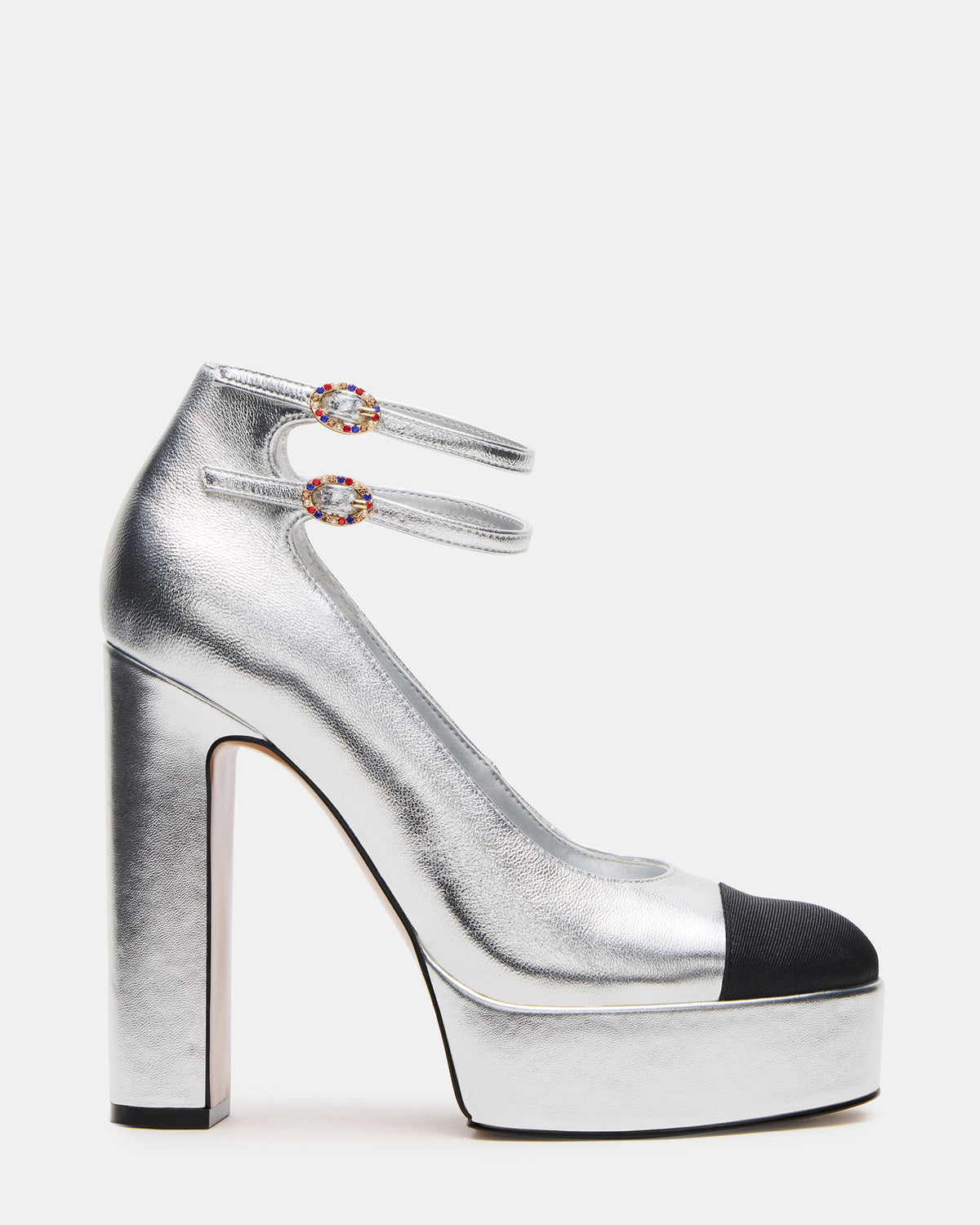 Steve Madden PEYTON Silver Leather Block Heel Platform Women's Heel