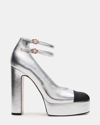 Steve Madden PEYTON Silver Leather Block Heel Platform Women's Heel