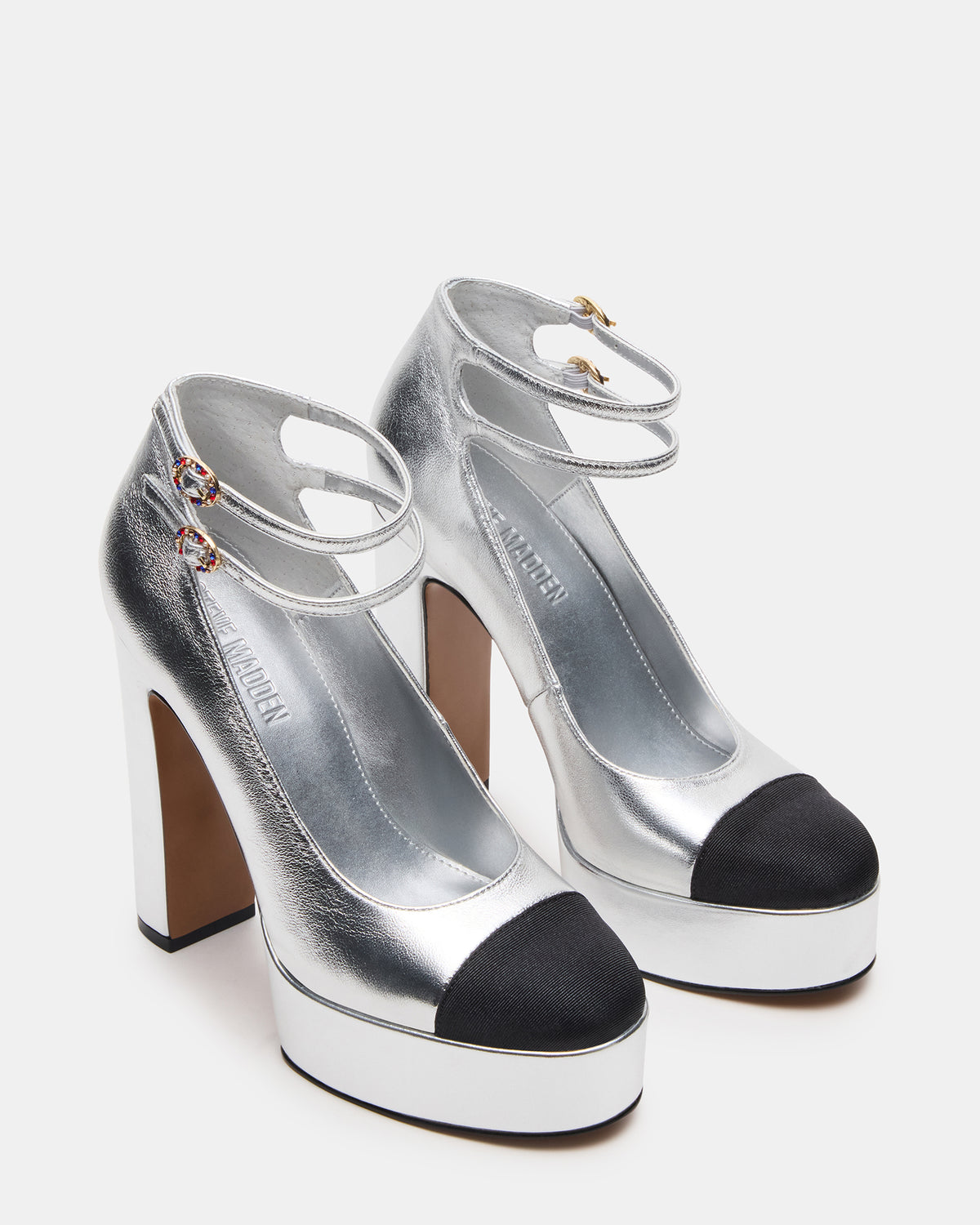 Steve Madden PEYTON Silver Leather Block Heel Platform Women's Heel