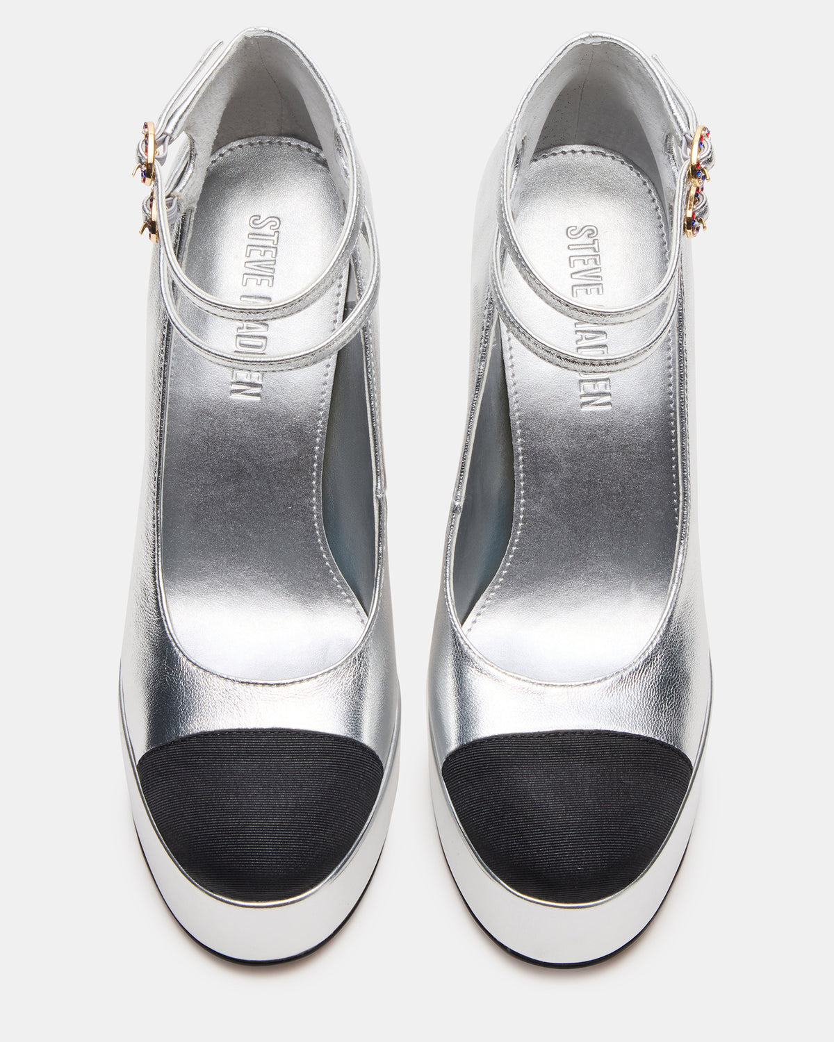 Steve Madden PEYTON Silver Leather Block Heel Platform Women's Heel