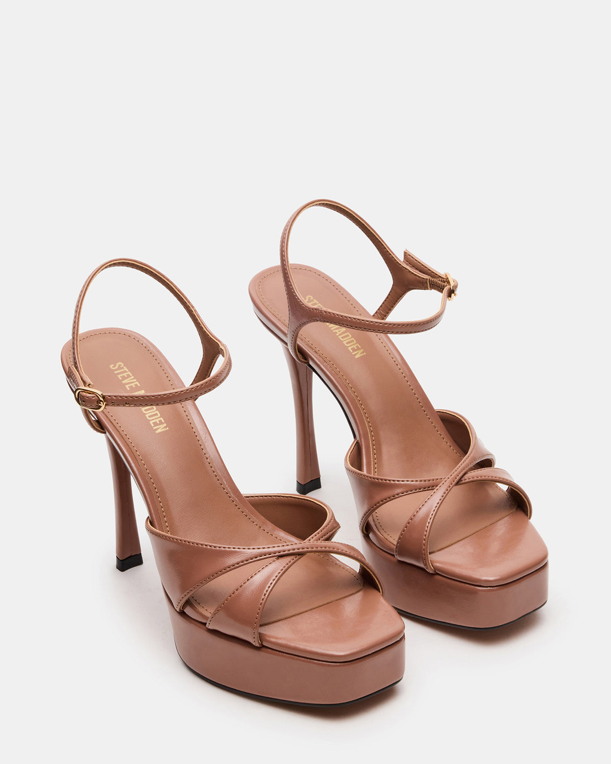 Steve Madden SCARLET Mocha Square-Toe Strappy Platform Women's Heel