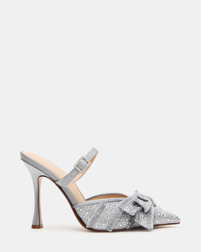 Steve Madden BAYLIN Grey Satin Rhinestones Bow Pointed-Toe Stiletto Women's Heel