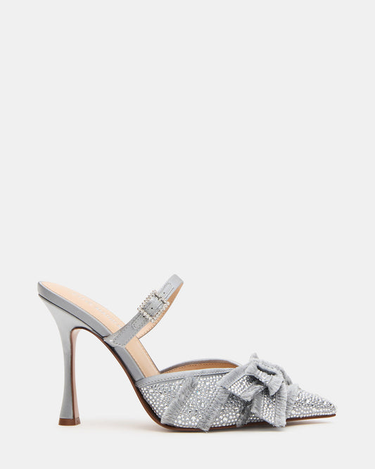 Steve Madden BAYLIN Grey Satin Rhinestones Bow Pointed-Toe Stiletto Women's Heel
