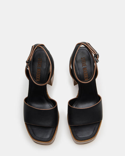 Steve Madden FLORIA Black Leather Women's Platform Square-Toe Block Heel