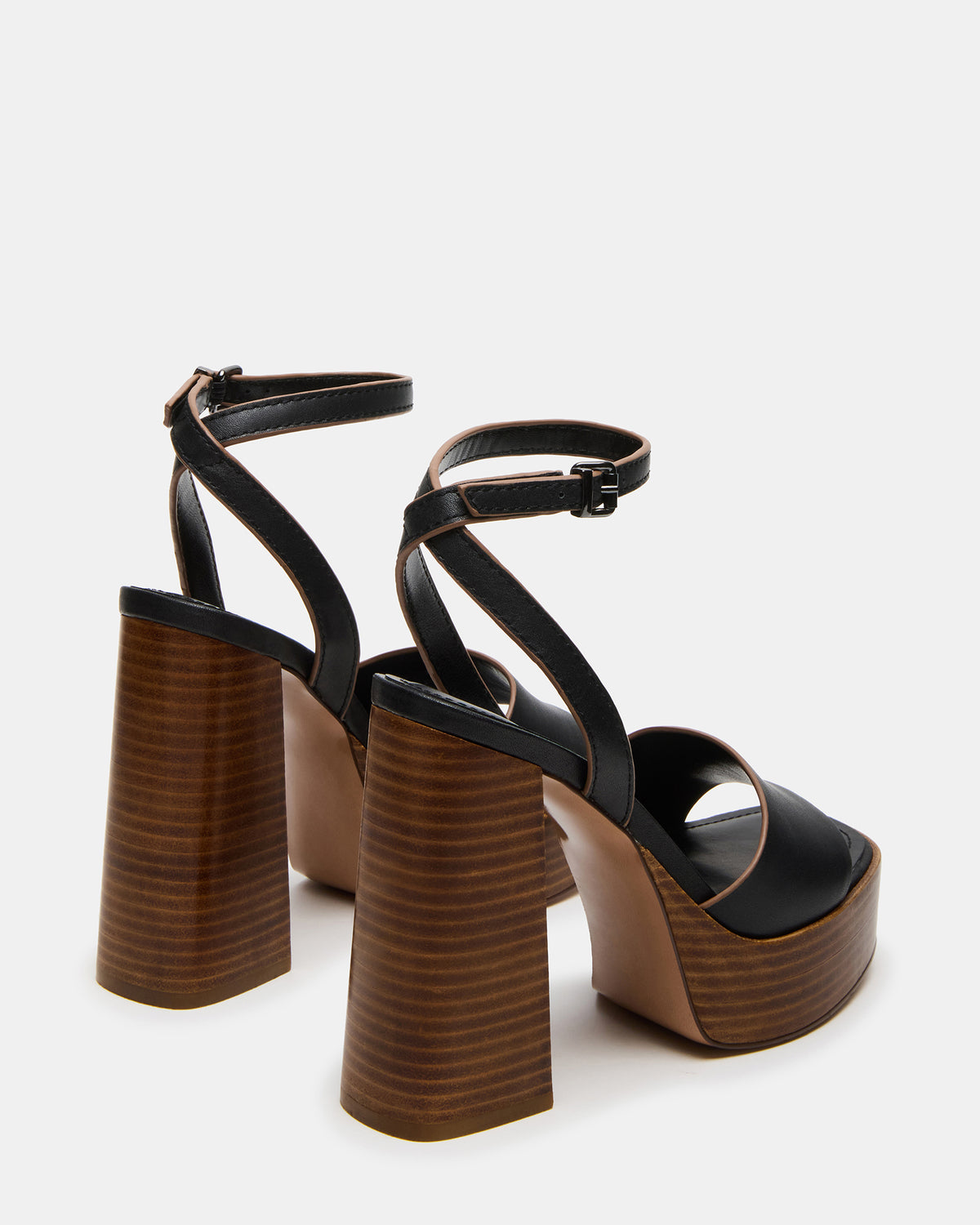 Steve Madden FLORIA Black Leather Women's Platform Square-Toe Block Heel